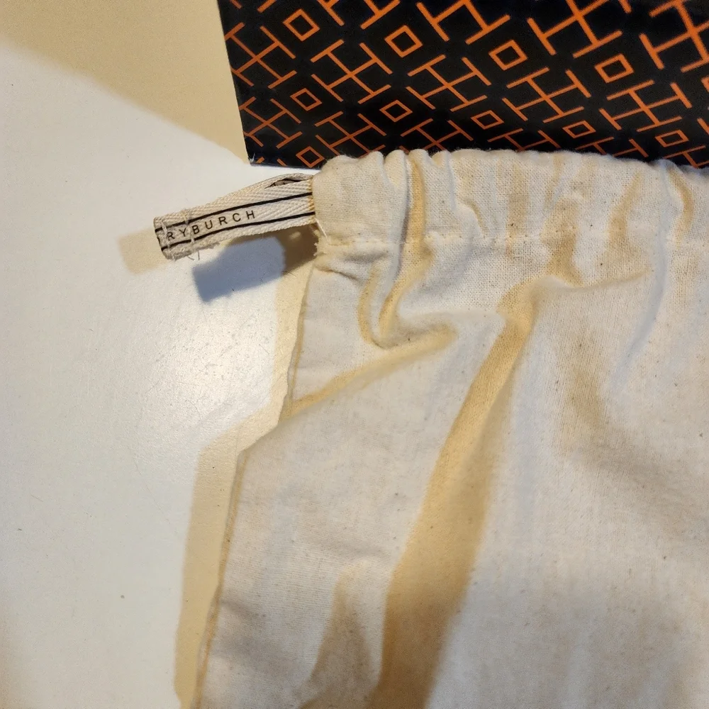 Tory Burch Navy and Green Patterned Shopping Bag with Cream Dust Bag